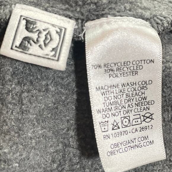 Obey Faded Gray Cotton Hoodie Sweatshirt XL - Picture 3 of 4